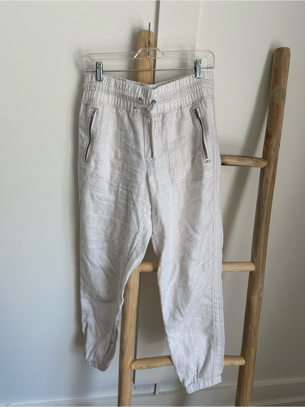 Drawstring Linen Jogger Pants in Light Beige